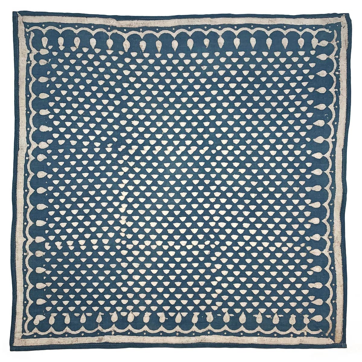 Block Printed Bandana — Indigo Triangles & Teardrops