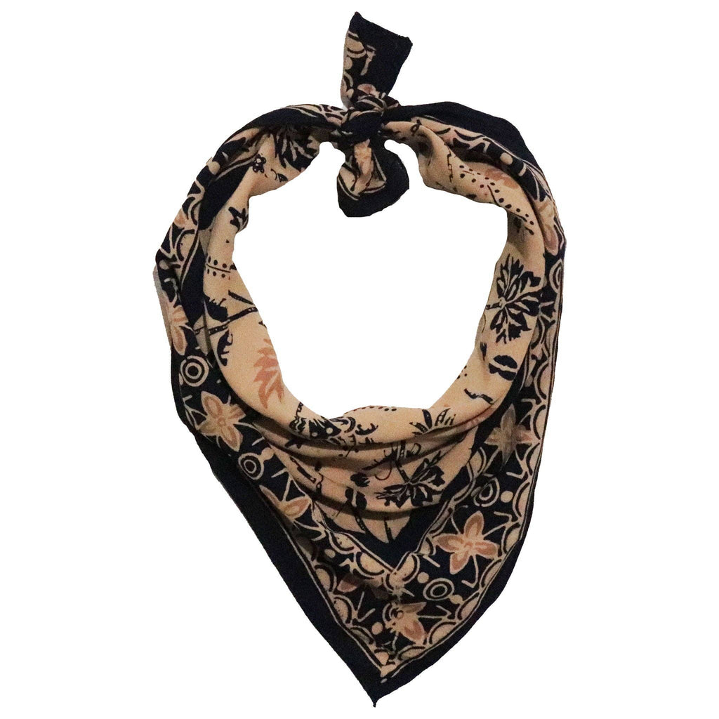 Batik Bandana Woven Meadow, Cream Blue, 100% Cotton, Hand Dyed Hair Cover Scarf