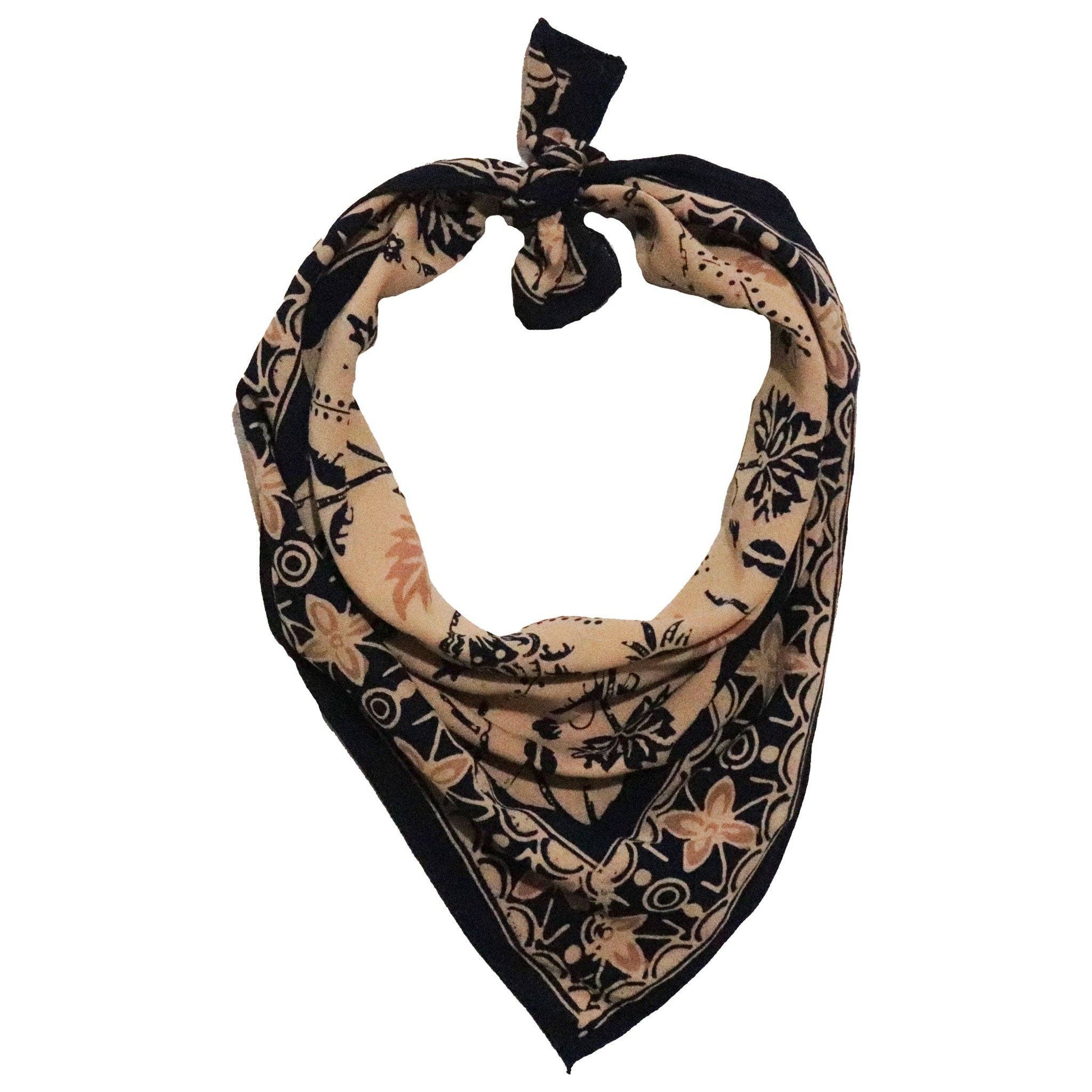 Batik Bandana Woven Meadow, Cream Blue, 100% Cotton, Hand Dyed Hair Cover Scarf