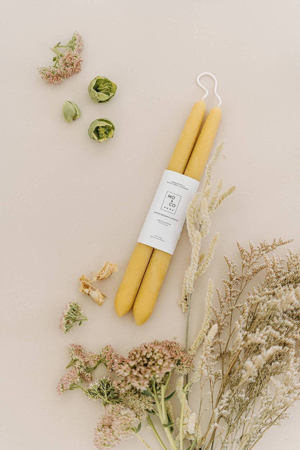 Natural Gold | Dipped Beeswax Taper Candles – 14” | Pair