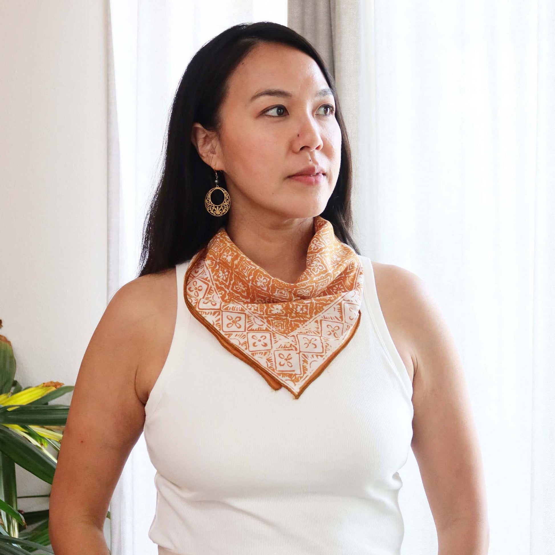Batik Bandana – Yellow Fall Color | Kamboja Pattern