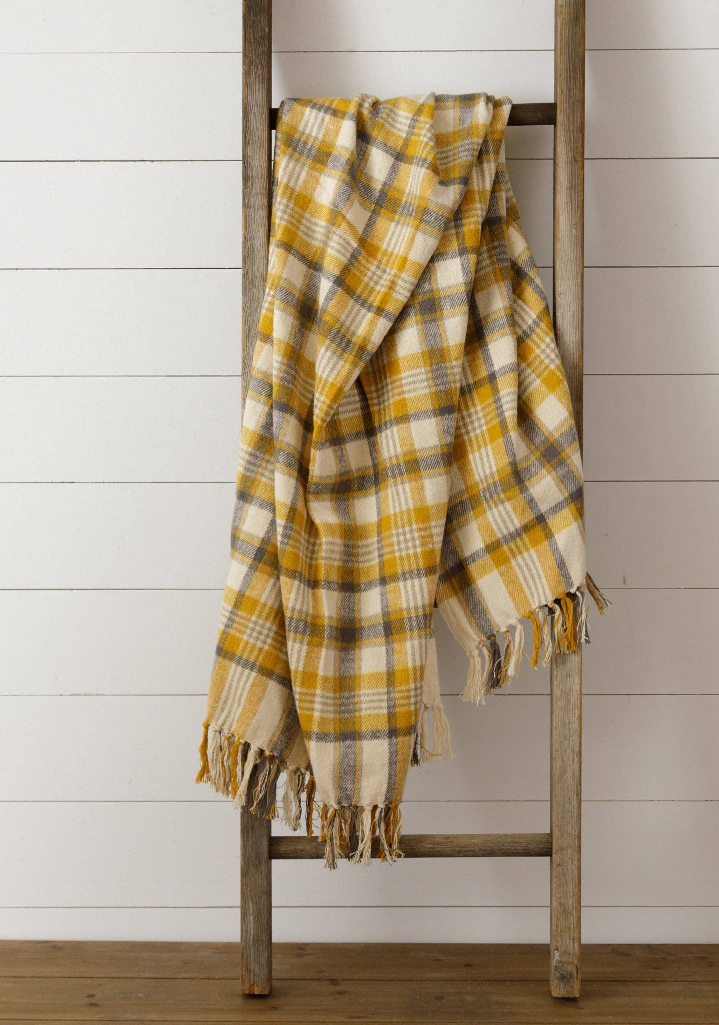 Brushed Cotton Flannel Throw - Mustard, Warm Gray (PC)