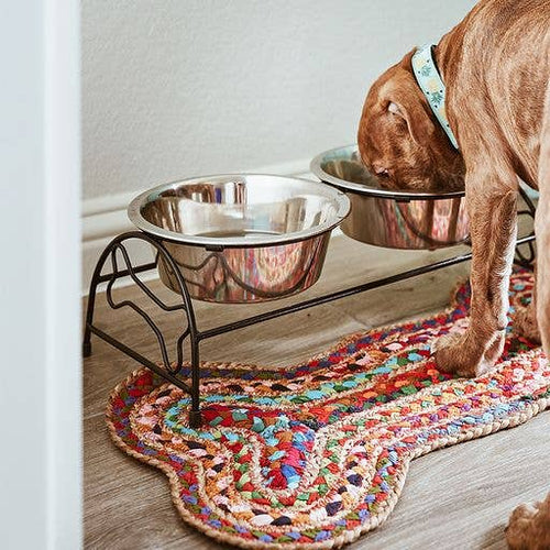Chindi Rug Dog Bone Pet Food Mat - Assorted, Hand Woven