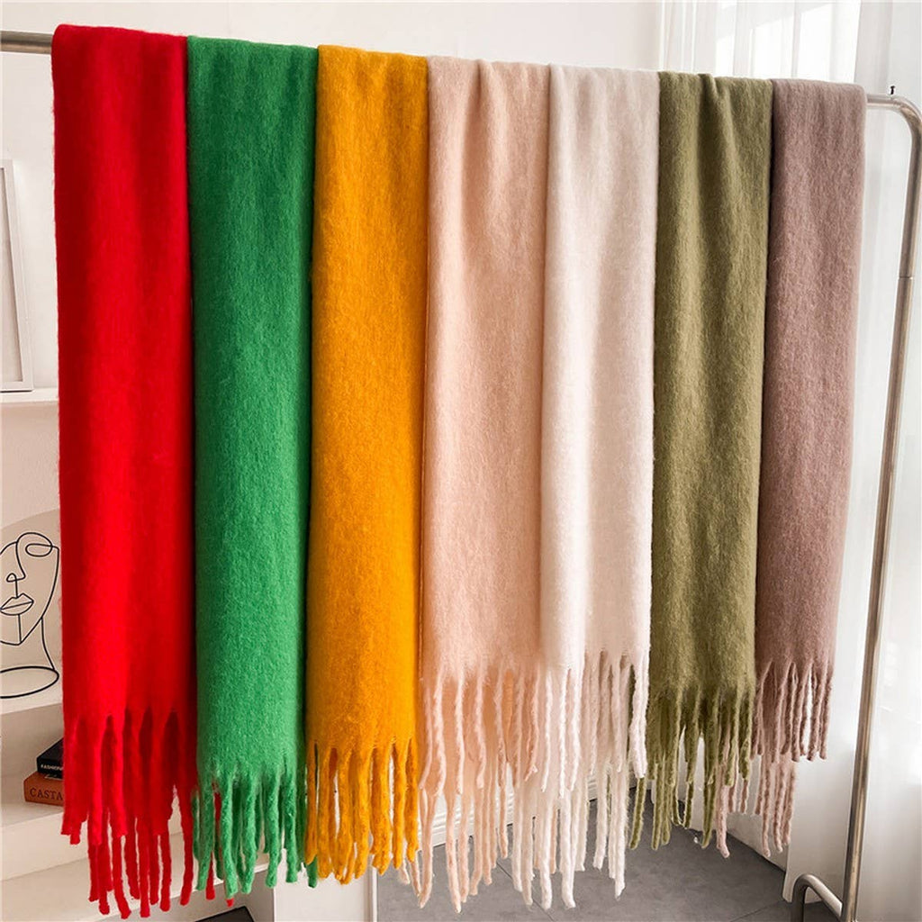 Camel Mohair Tassel Scarf for Winter(OS)