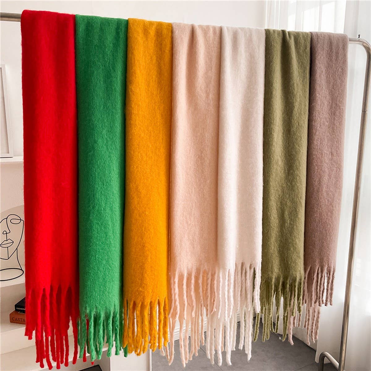 Camel Mohair Tassel Scarf for Winter(OS)