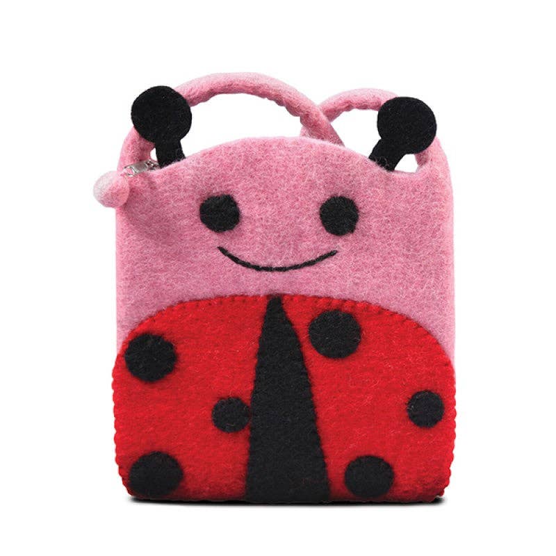 Smiley Ladybug Cross Body Kids Bag – Handcrafted Wool Felt