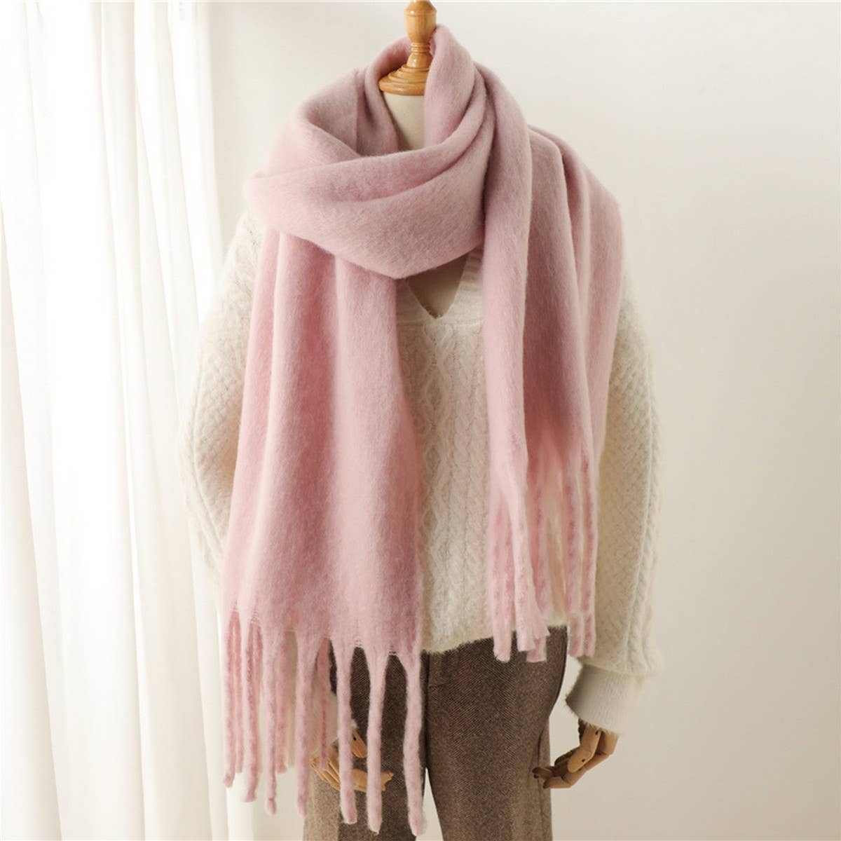Green Mohair Tassel Scarf for Winter(OS)