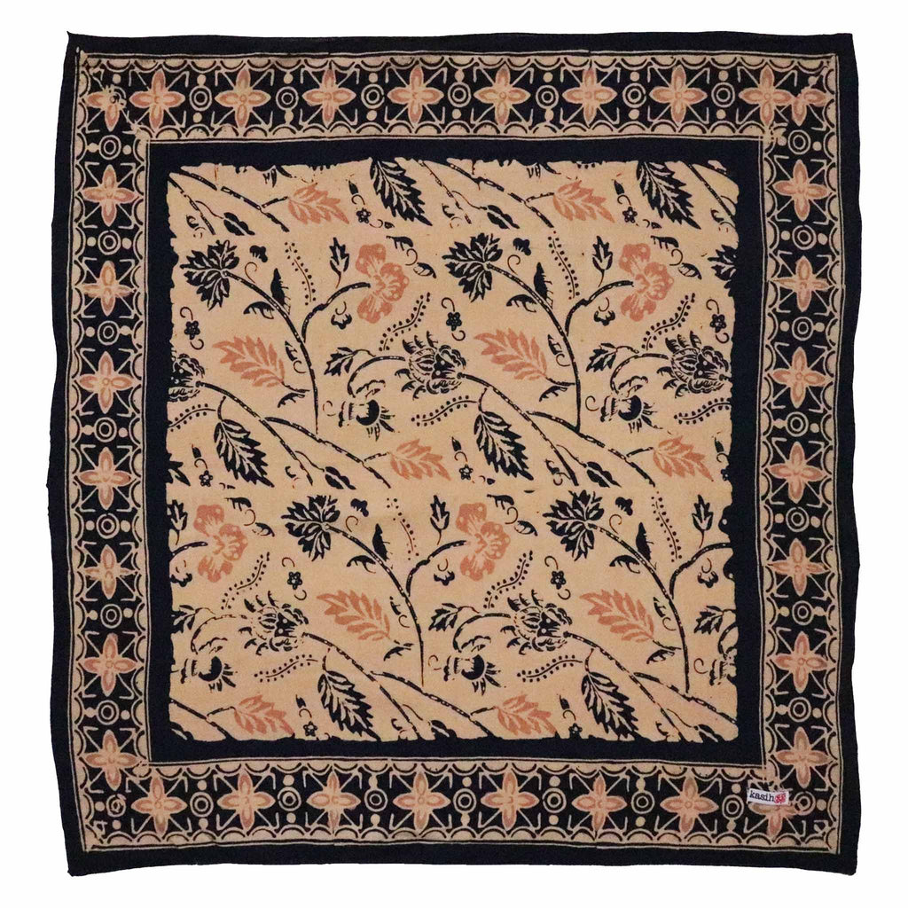 Batik Bandana Woven Meadow, Cream Blue, 100% Cotton, Hand Dyed Hair Cover Scarf