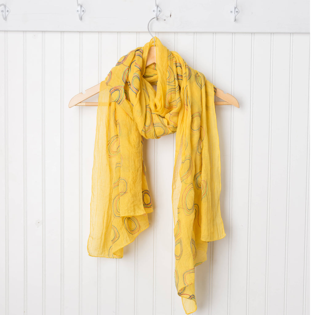 Rainbow Embroidered Loops Scarf – Cotton Blend: Yellow