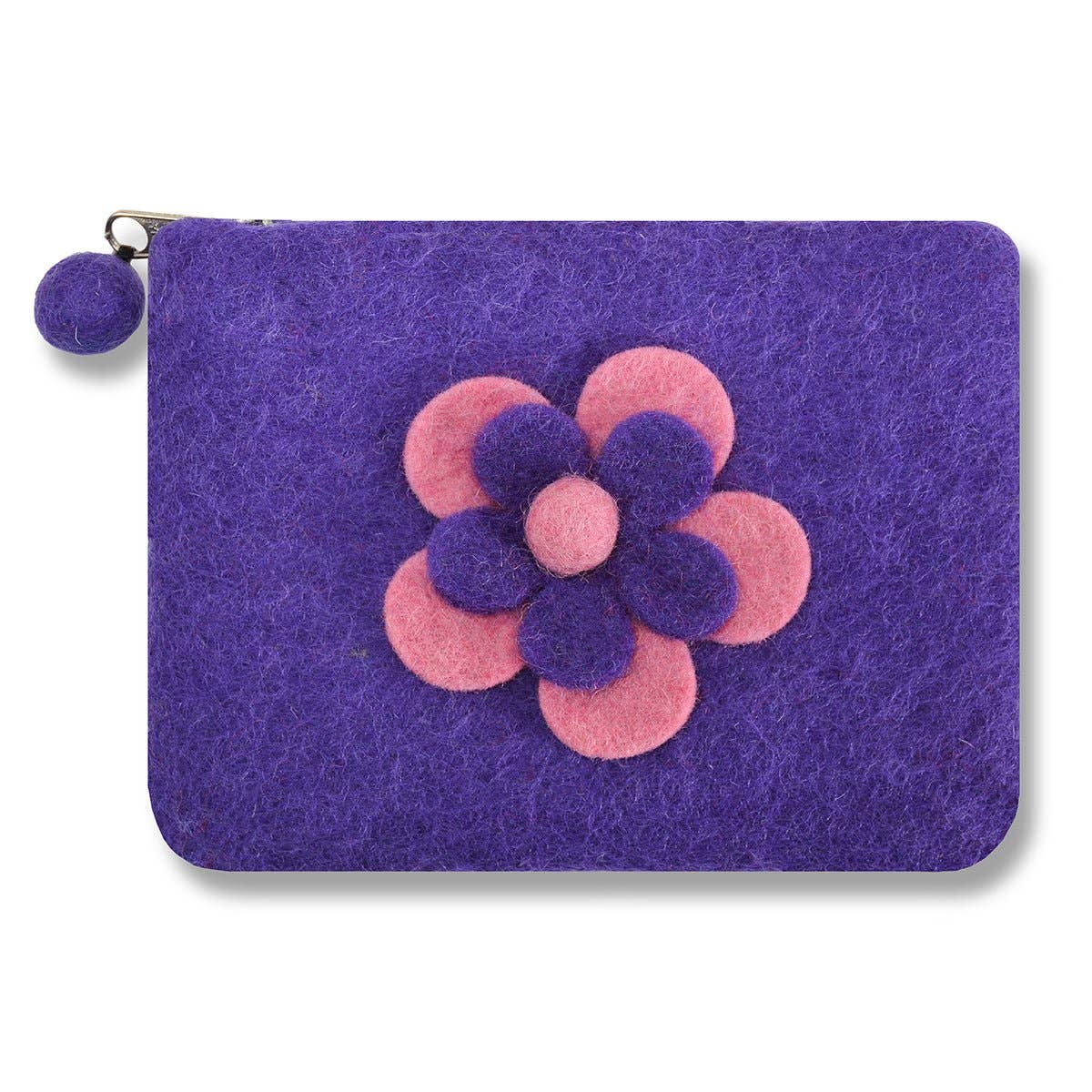 Green Two Layer Flower Coin Purse – Handcrafted Wool Felt