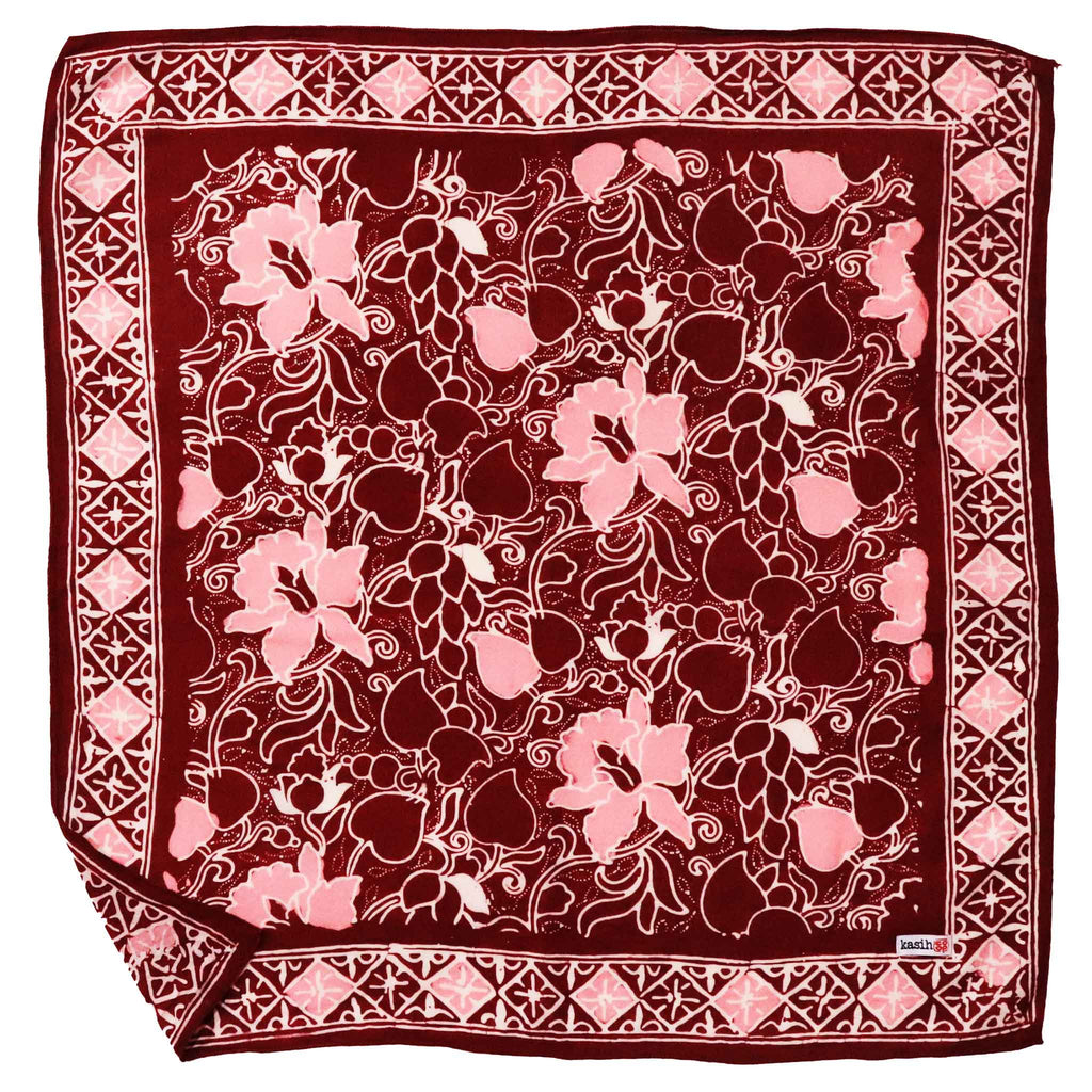 Ruby Bloom Batik Bandana — Red & Pink
