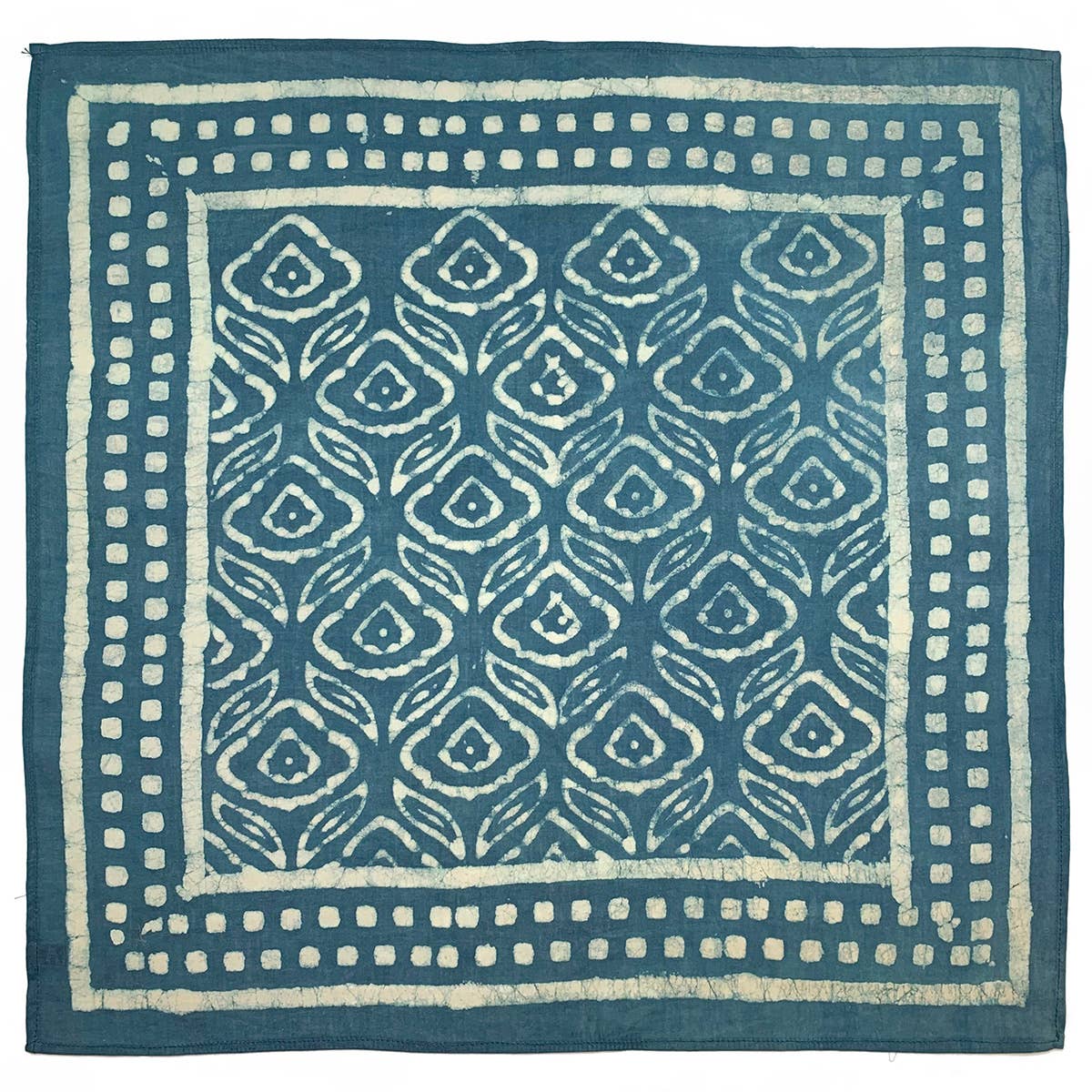 Block Printed Bandana — Indigo Floral Leaves