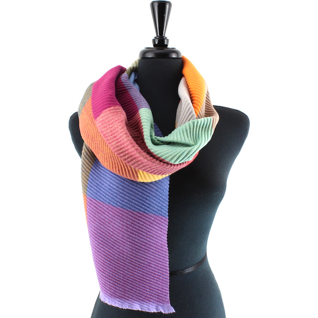 Orange/black/teal Merrymaking Pleated Scarf