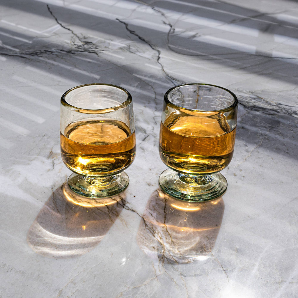 Handblown Short Stemmed Wine Glass | Artisan Etched Clear Glass | 7.5oz