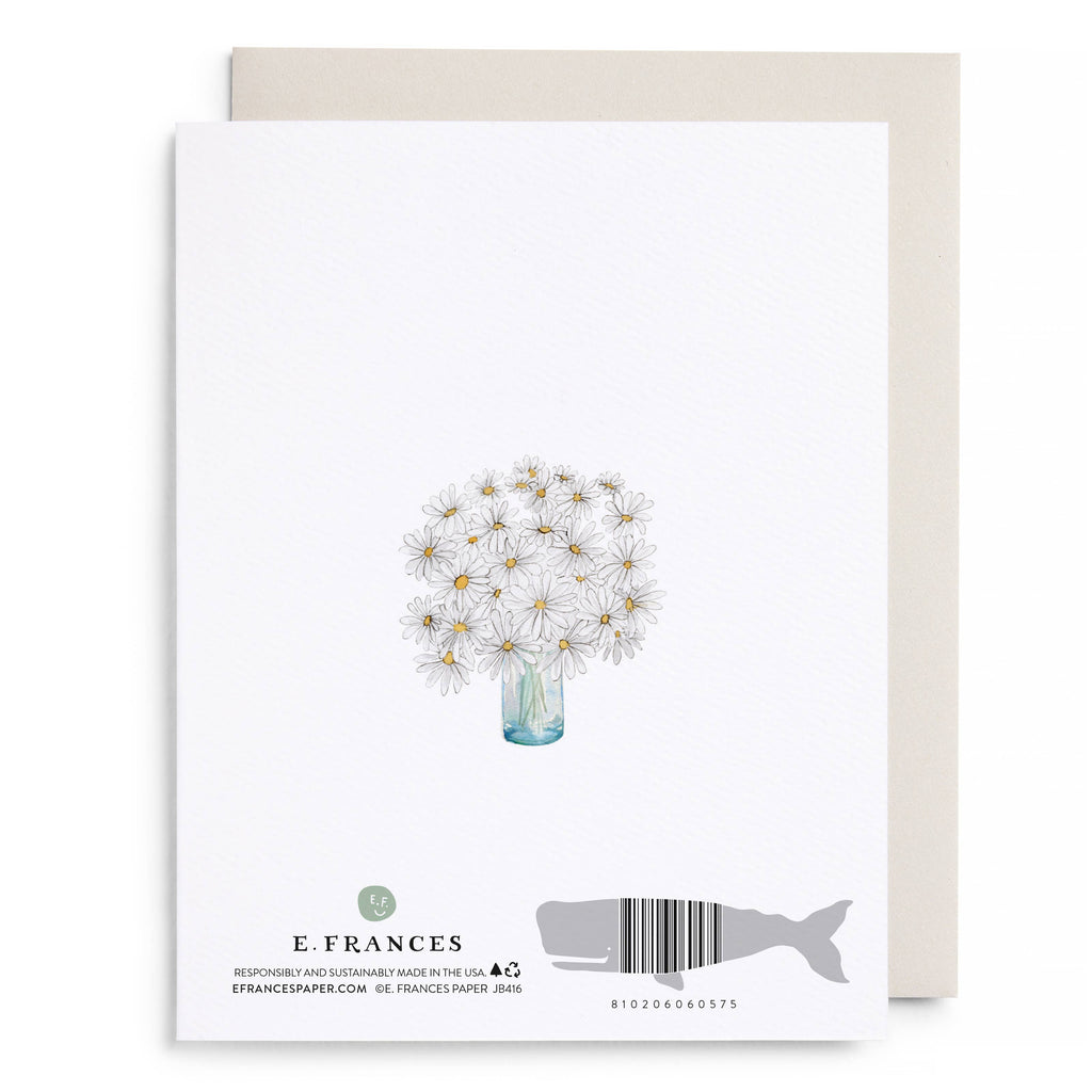 Greeting card with floral illustration and E. Frances branding
