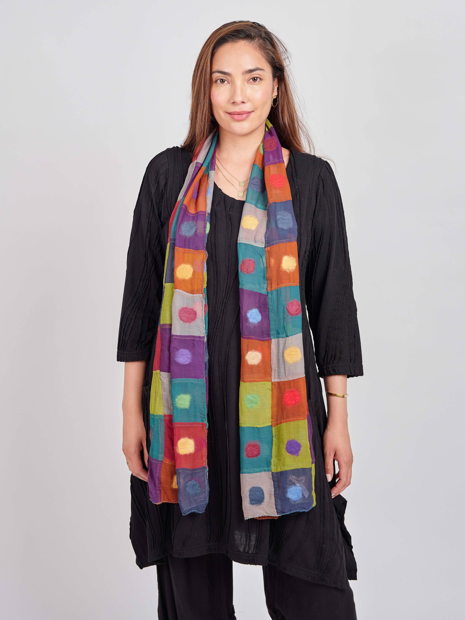 Polkadot Patch Felt/Silk Scarf: Multi-Colored