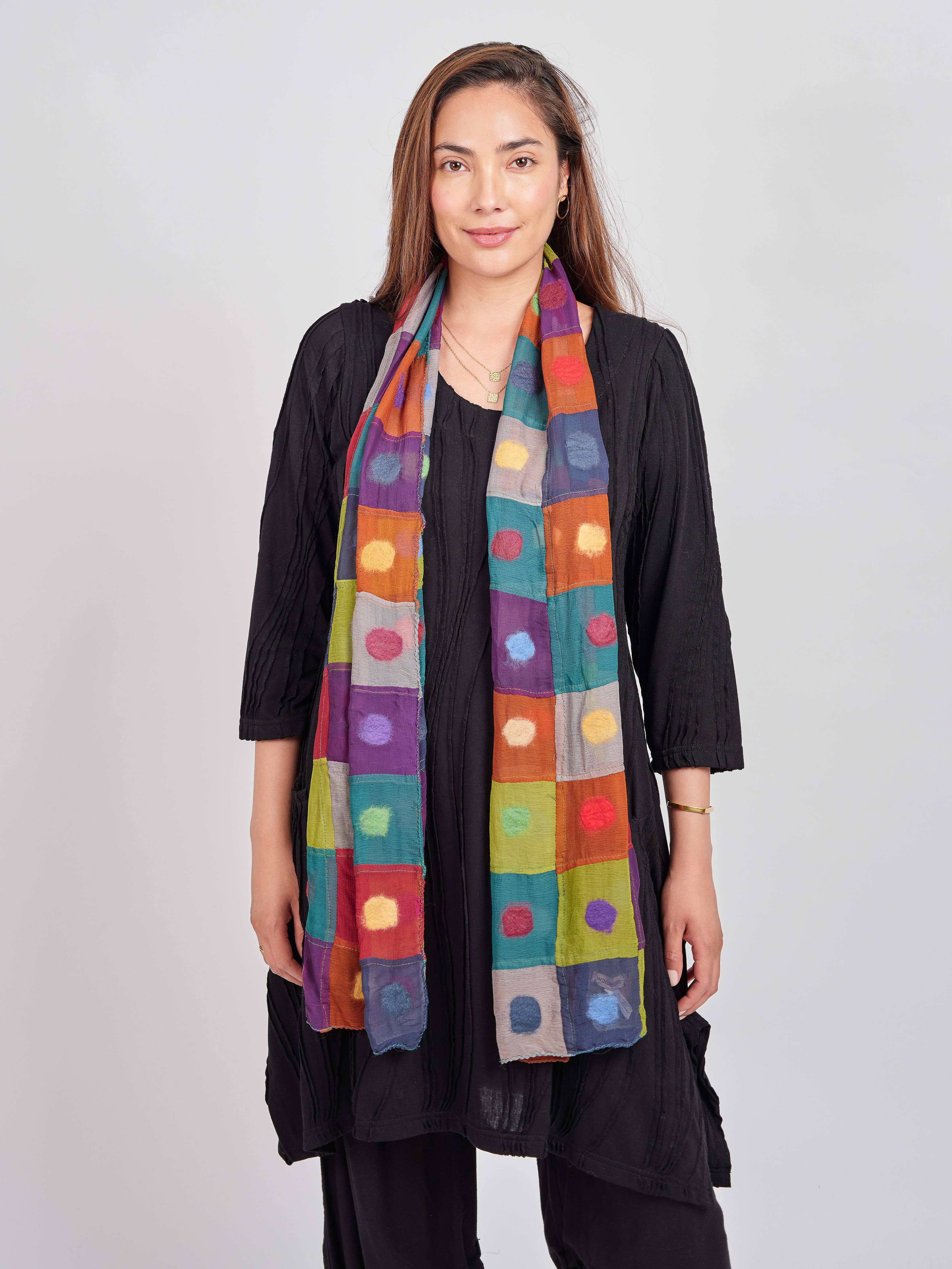 Polkadot Patch Felt/Silk Scarf SF52: Multi-Colored