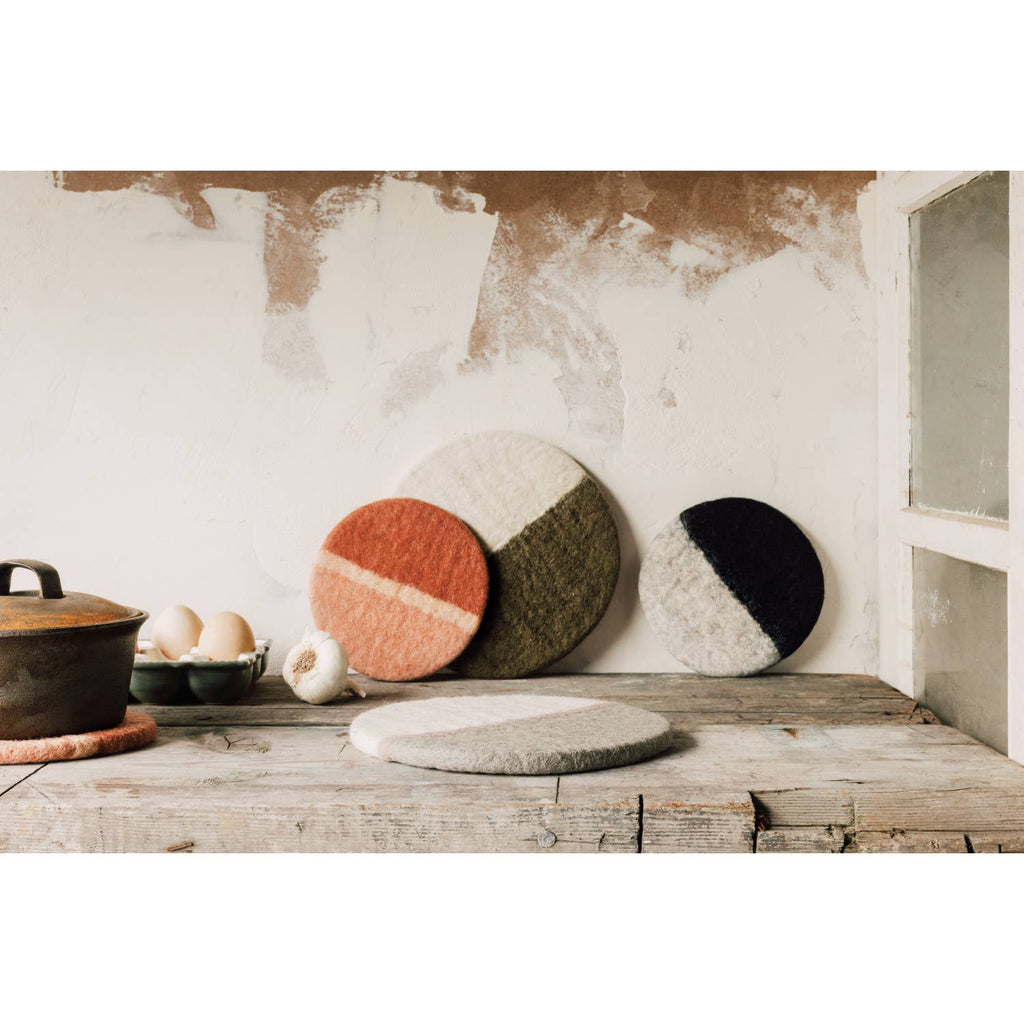 Olive Felted Wool Trivet | 8"