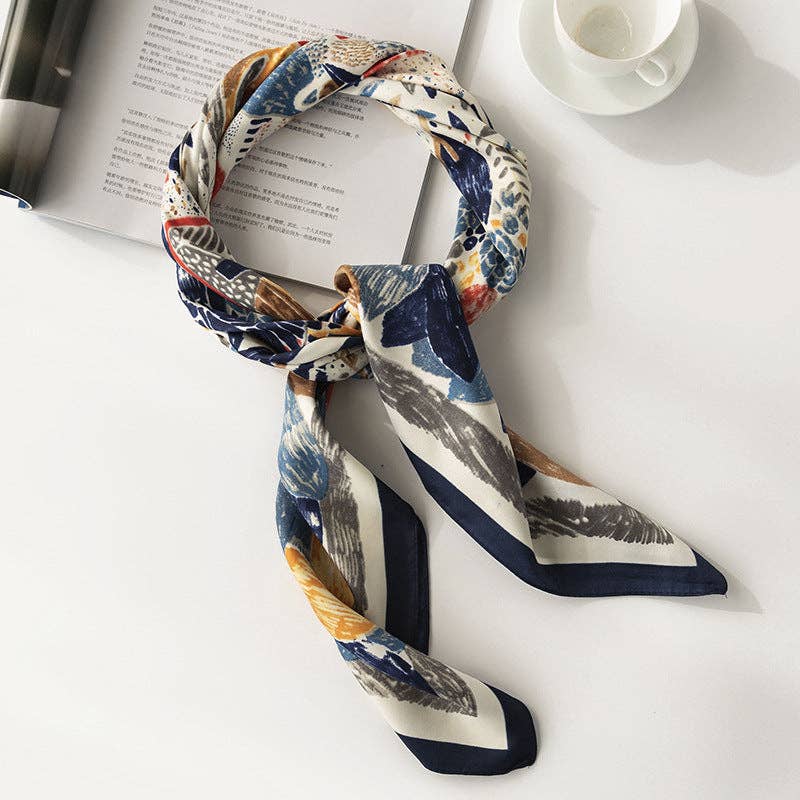 Graffiti Floral Pattern Square Scarf: Blue