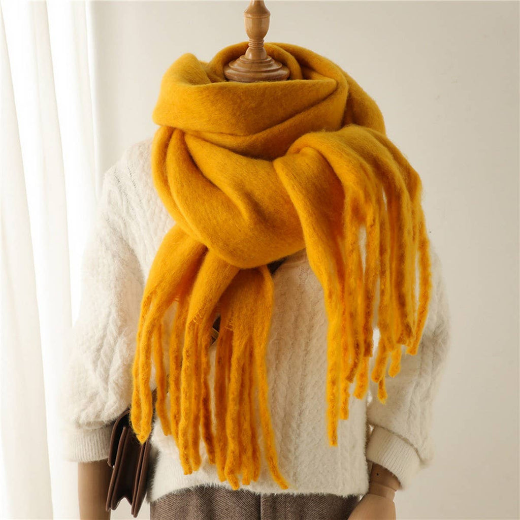 Camel Mohair Tassel Scarf for Winter(OS)