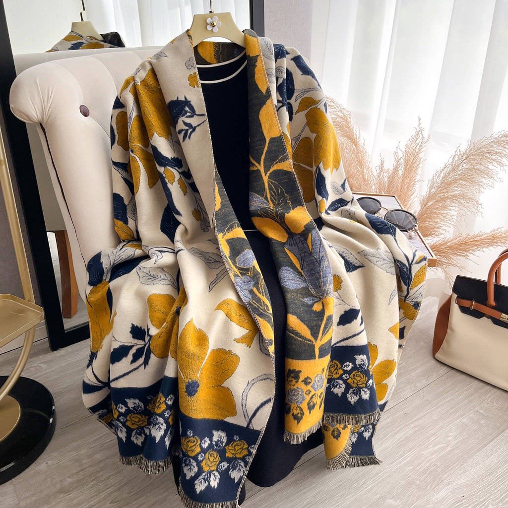 Yellow & Blue Vintage Floral Reversible Wrap
