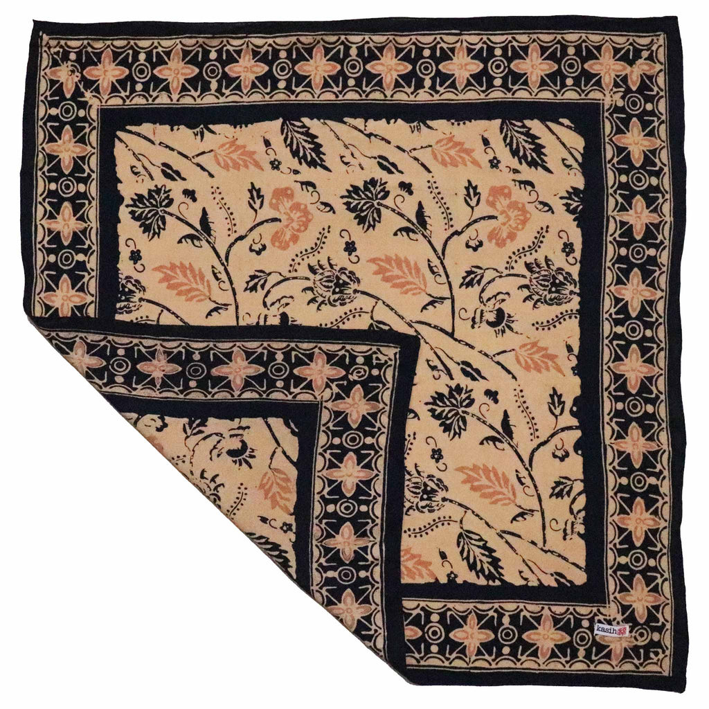 Batik Bandana Woven Meadow, Cream Blue, 100% Cotton, Hand Dyed Hair Cover Scarf