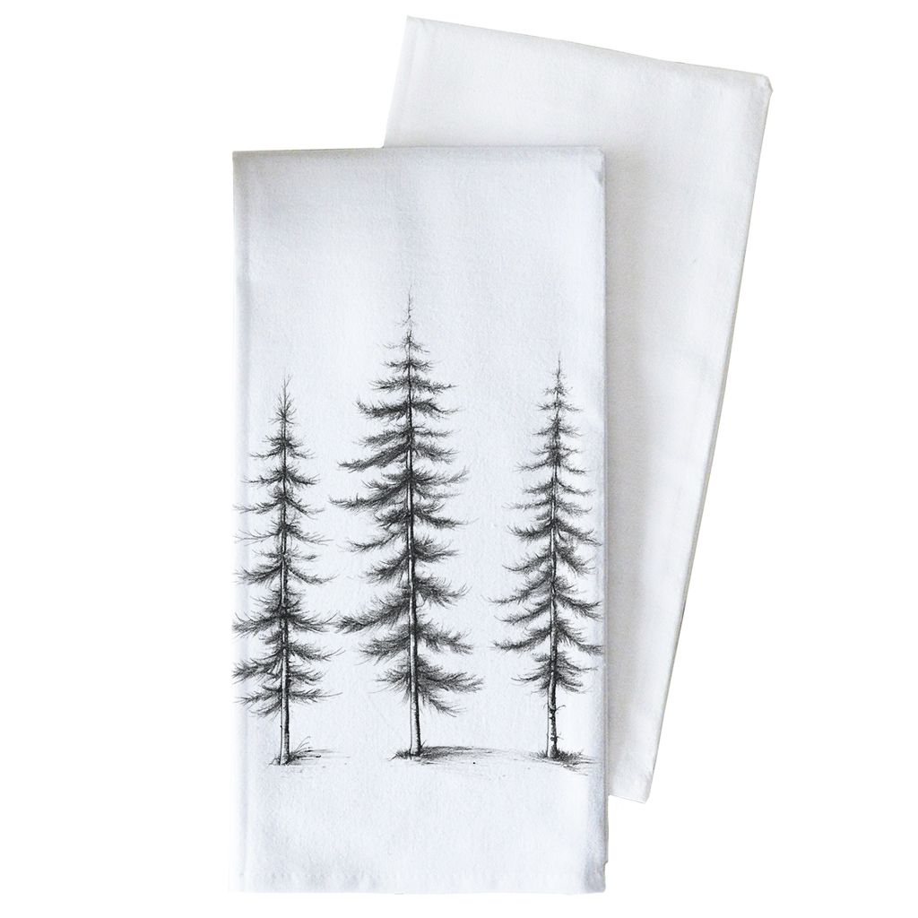 Tree Trio Tea Towel: White