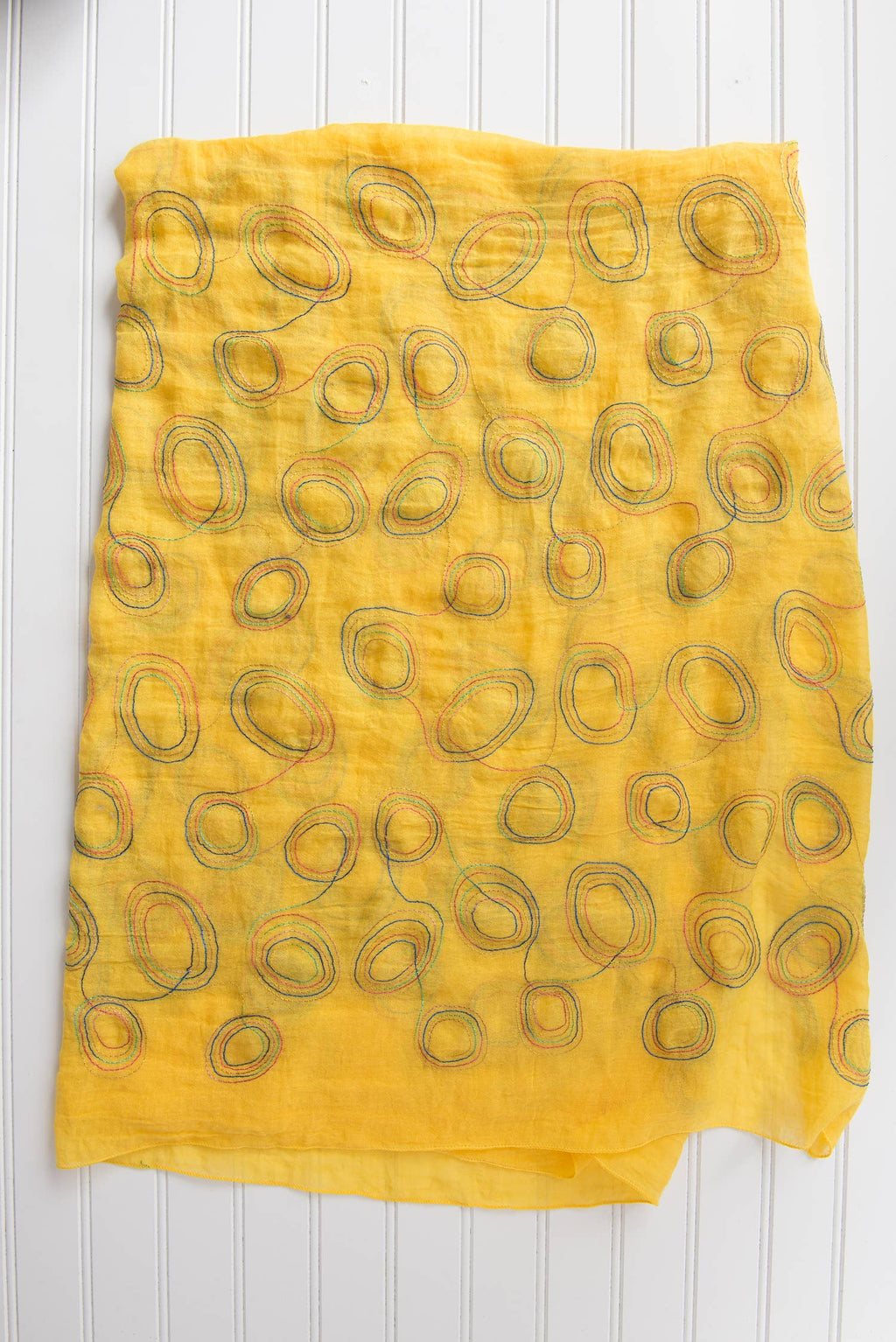 Rainbow Embroidered Loops Scarf – Cotton Blend: Yellow