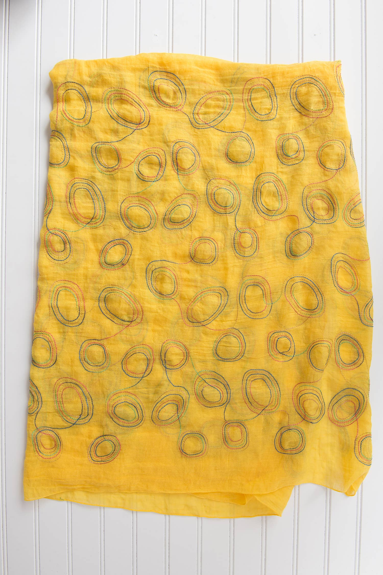 Rainbow Embroidered Loops Scarf – Cotton Blend: Yellow