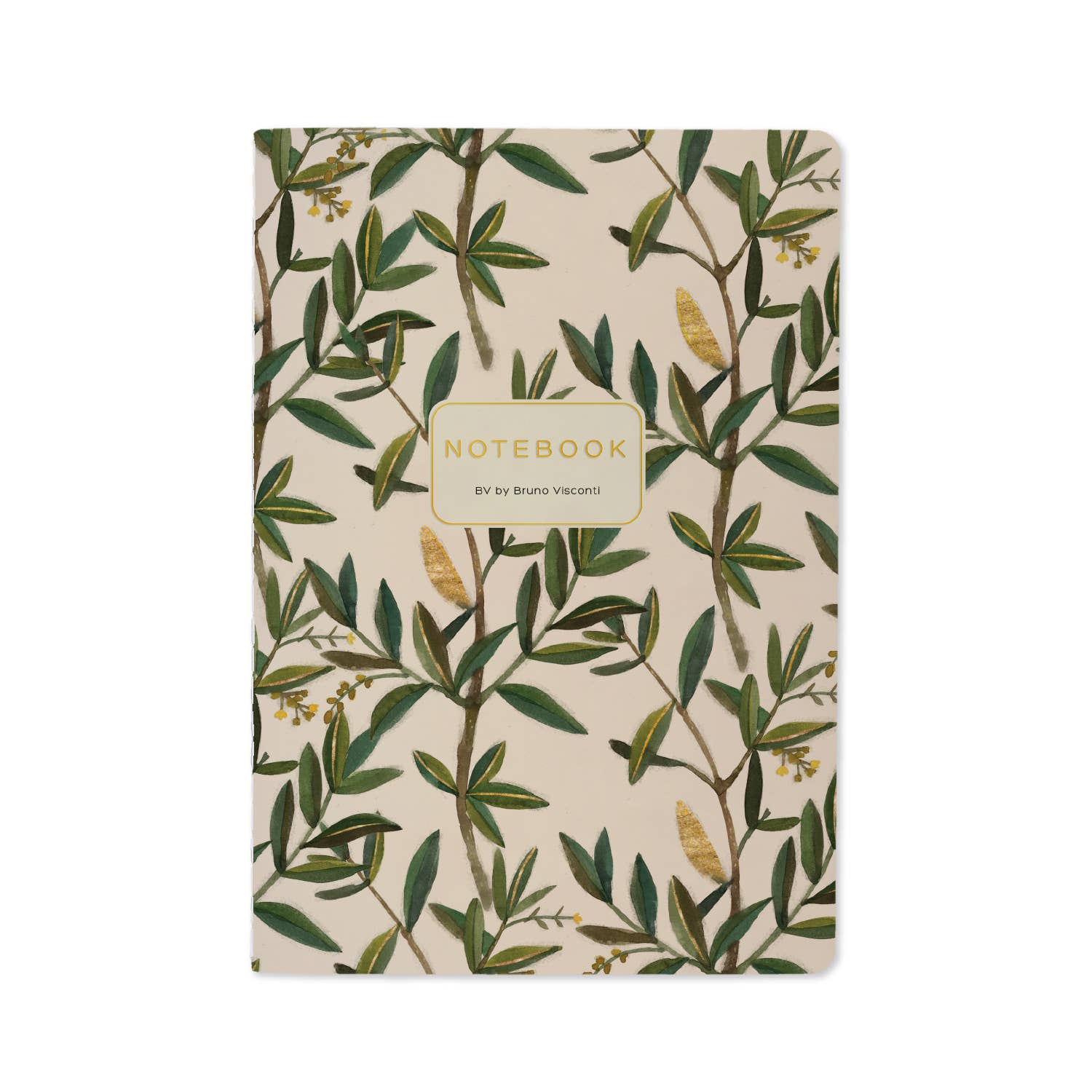 Notebook with green leaf pattern on a beige background