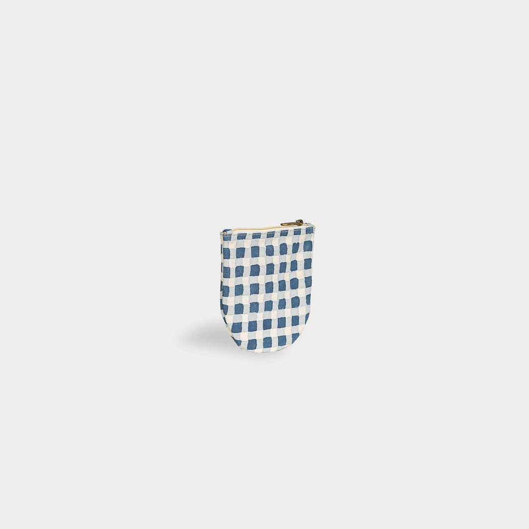Indigo Gingham Half Moon Pouch