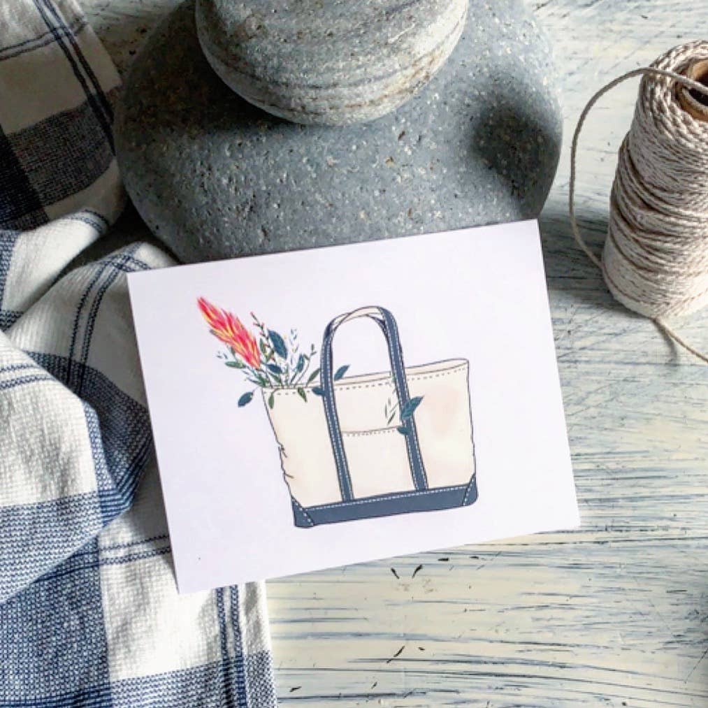 Tote Bag With Flowers Greeting Card