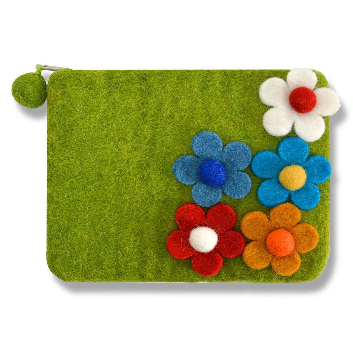 Purple Five Side Flower Zip Coin Purse – Handcrafted Wool Felt