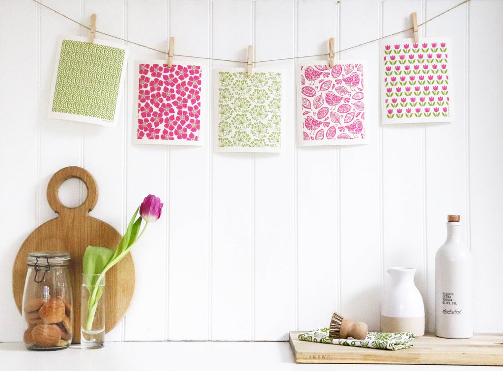 Dill Swedish Dishcloth - Green - Botanical Design| 6.75 x 8 inch