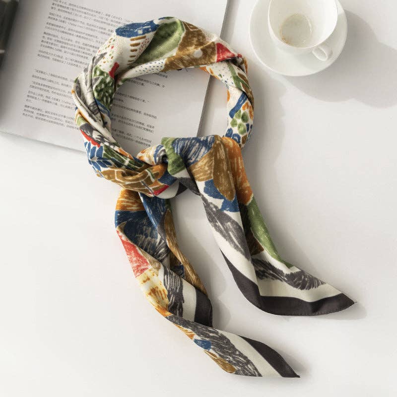 Graffiti Floral Pattern Square Scarf: Blue