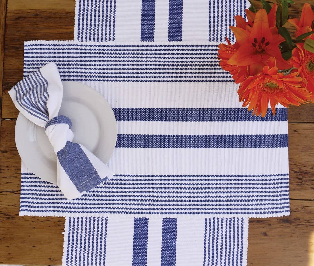 Blue & White Striped Table Runner