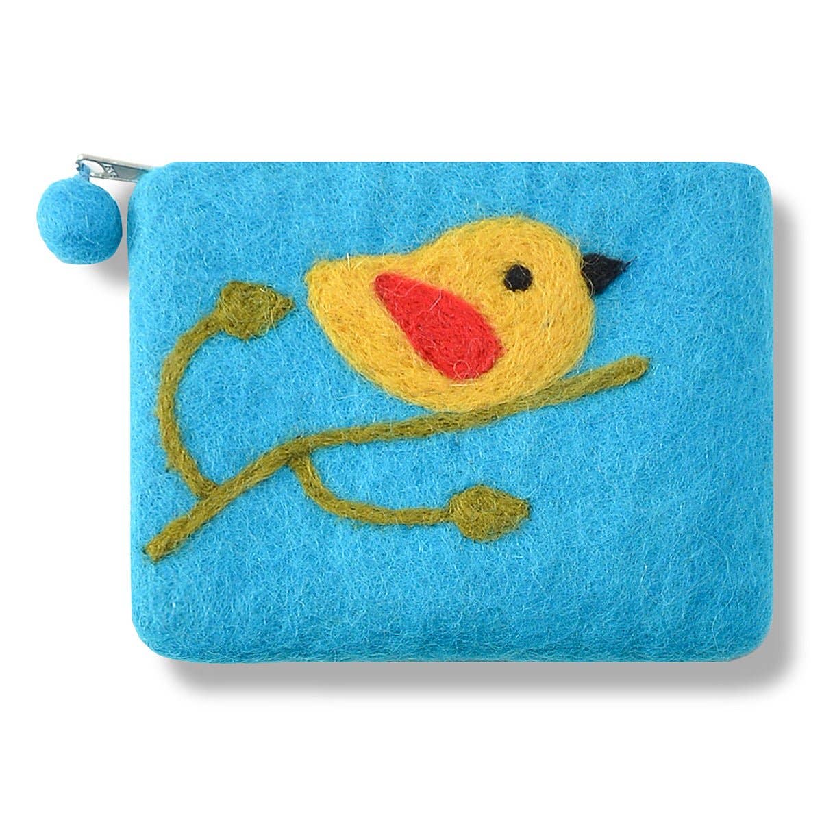 Turquoise One Bird Design Coin Purse – Handcrafted Wool Felt