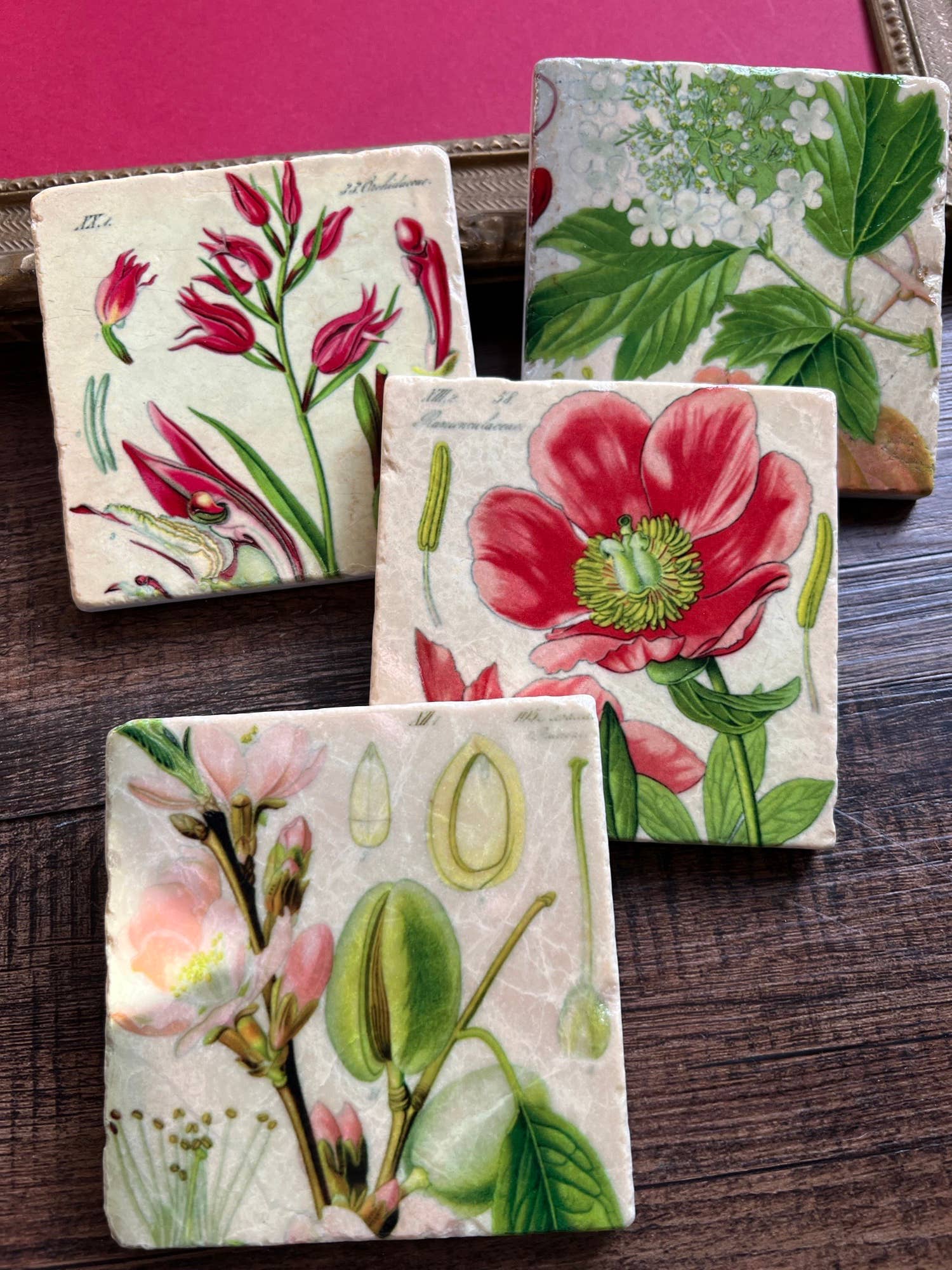 Pretty Pink Botanicals Stone Coaster | Single