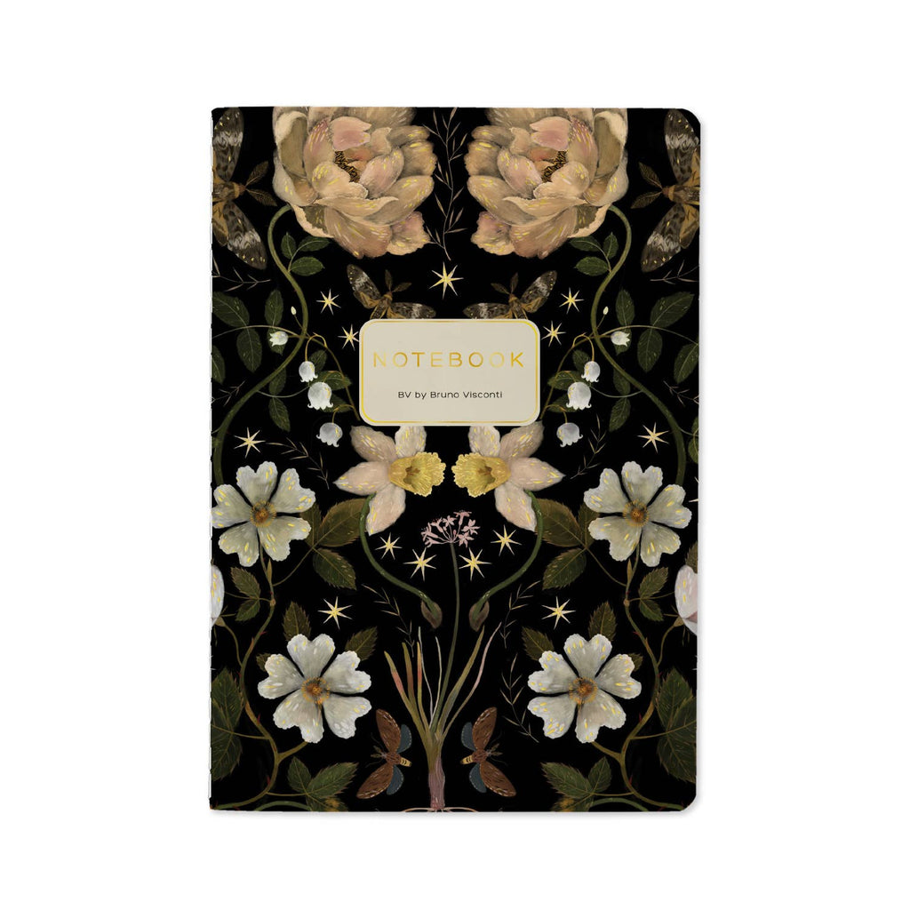 Floral notebook with a dark background