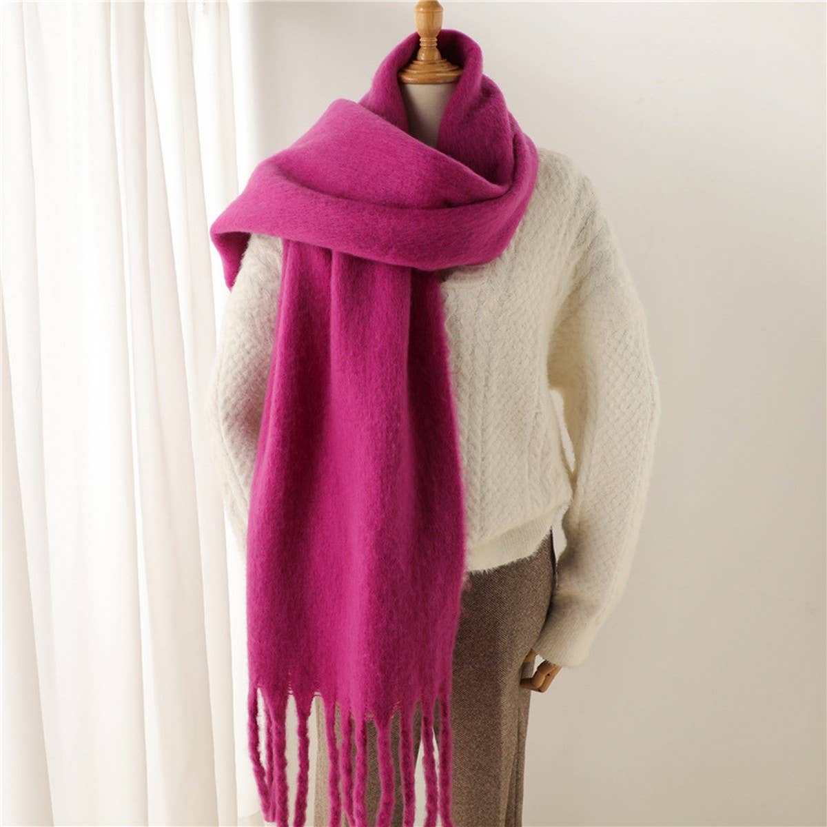 Camel Mohair Tassel Scarf for Winter(OS)
