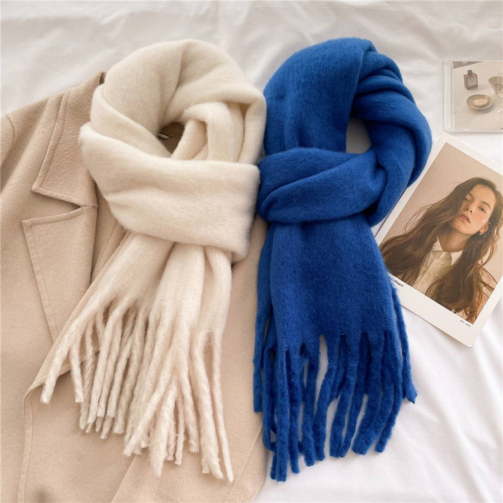 Green Mohair Tassel Scarf for Winter(OS)