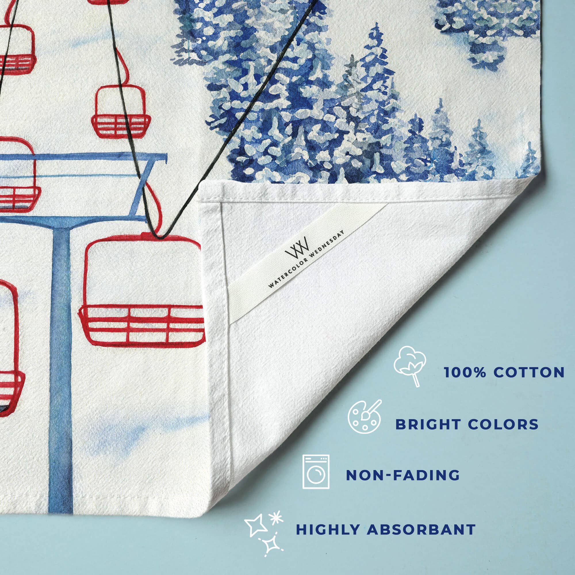 Ski Chairlift Tea Towel | Alpine Winter Holiday Kitchen