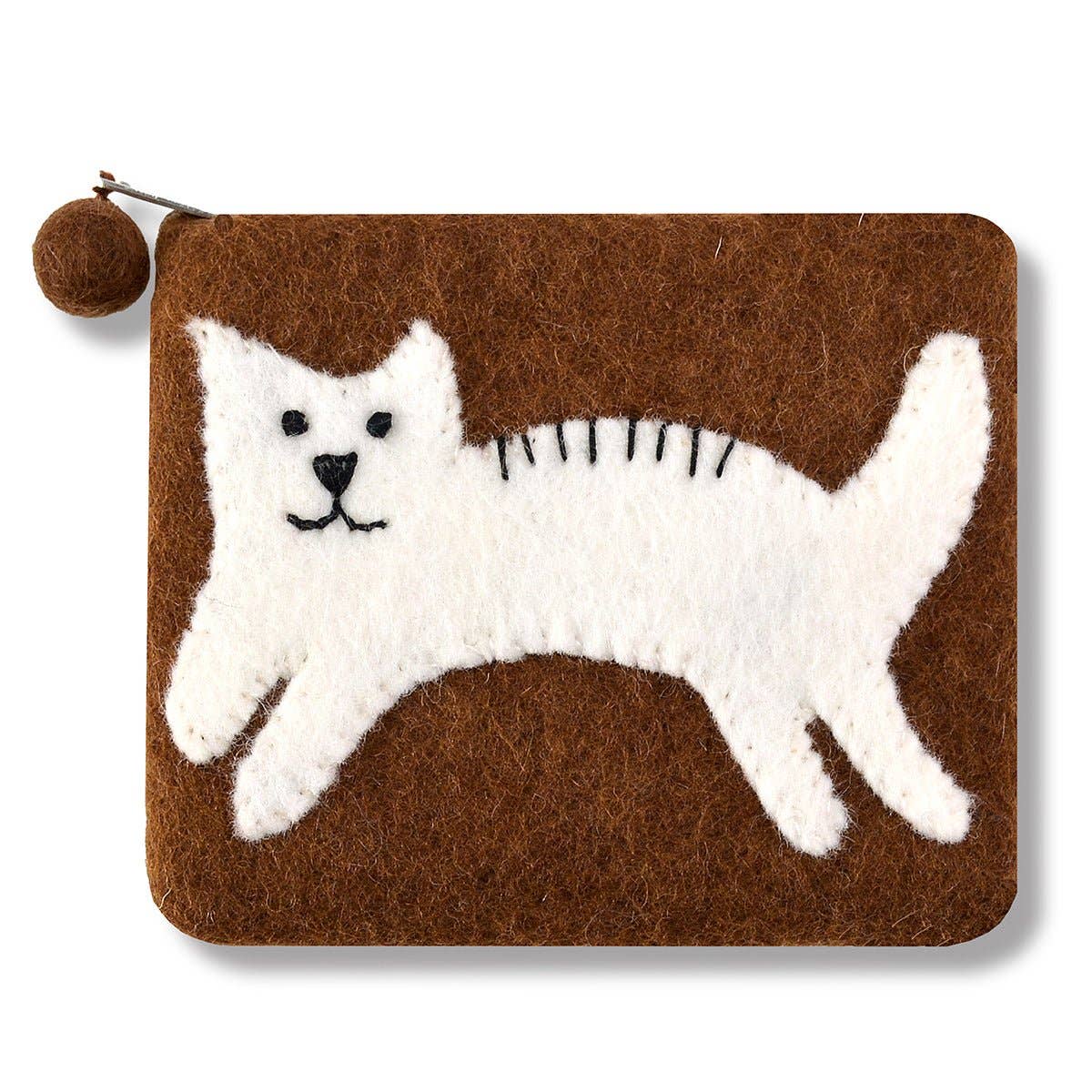 Brown Cat Design Felted Coin Purse – Handcrafted Wool Felt
