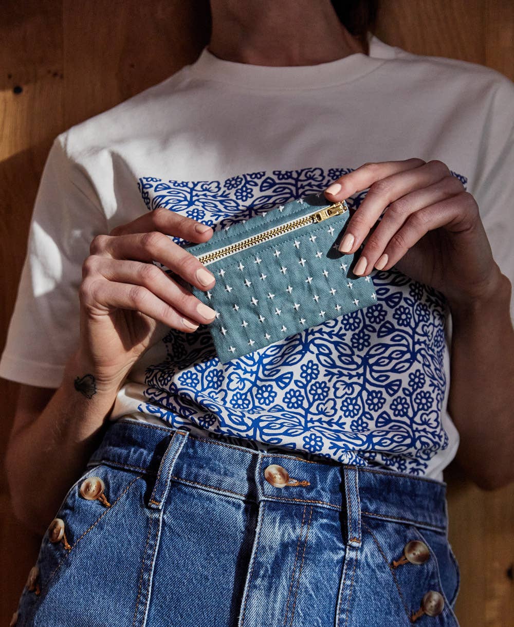 Navy Cross-Stitch Coin Purse