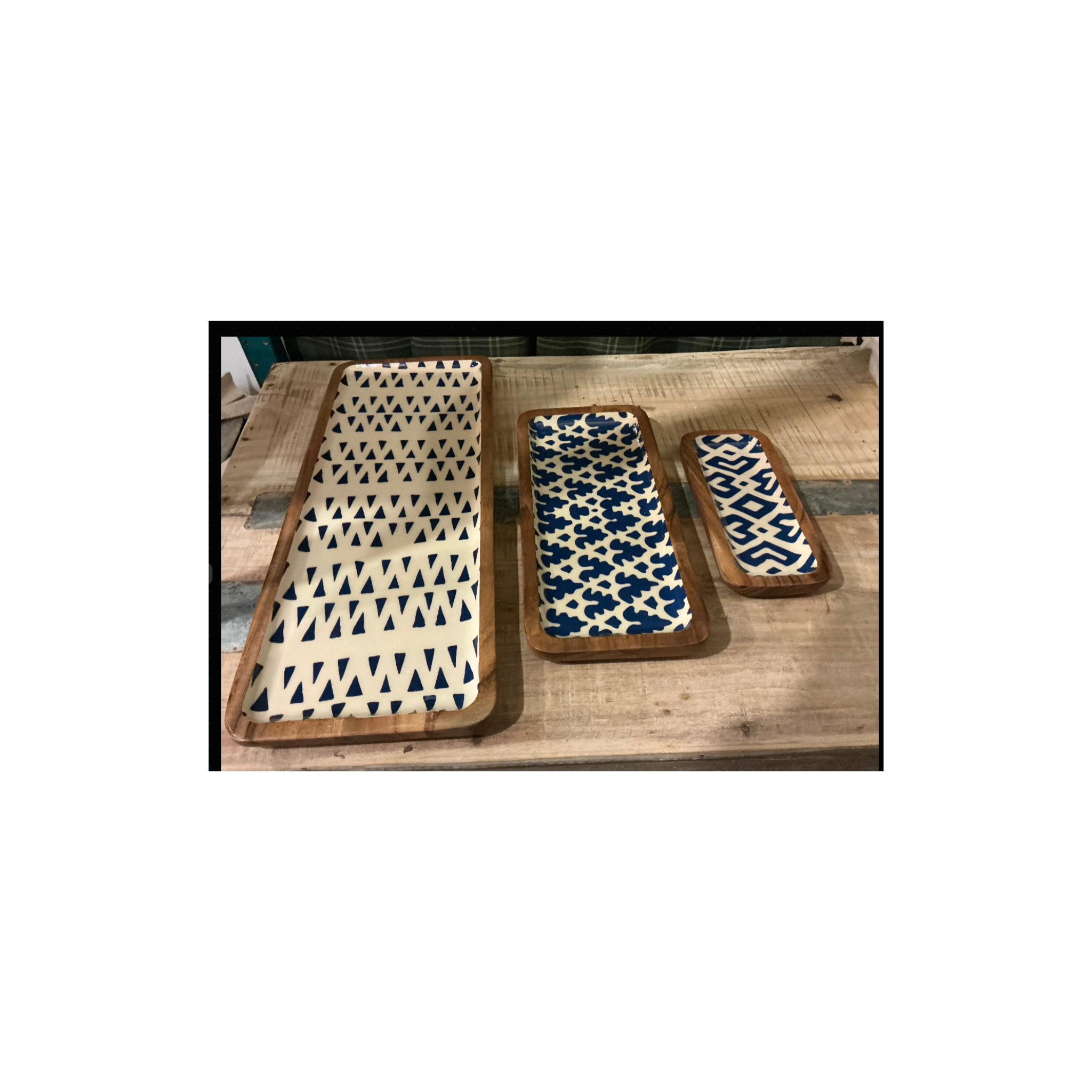 Acacia & Enamel Tray - navy/medium