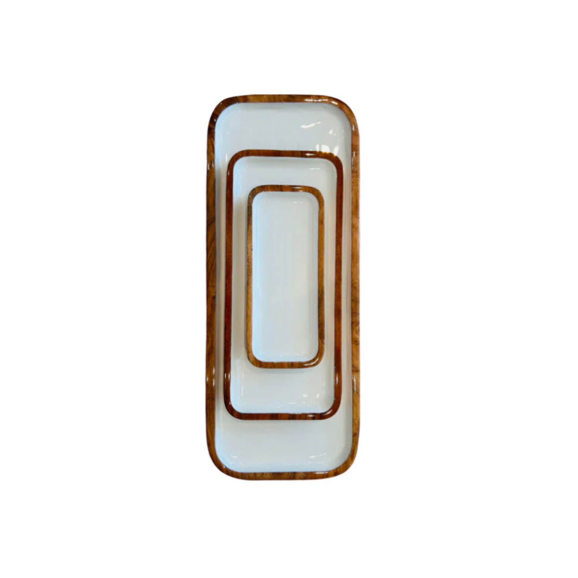 Acacia & Enamel Tray - white/large