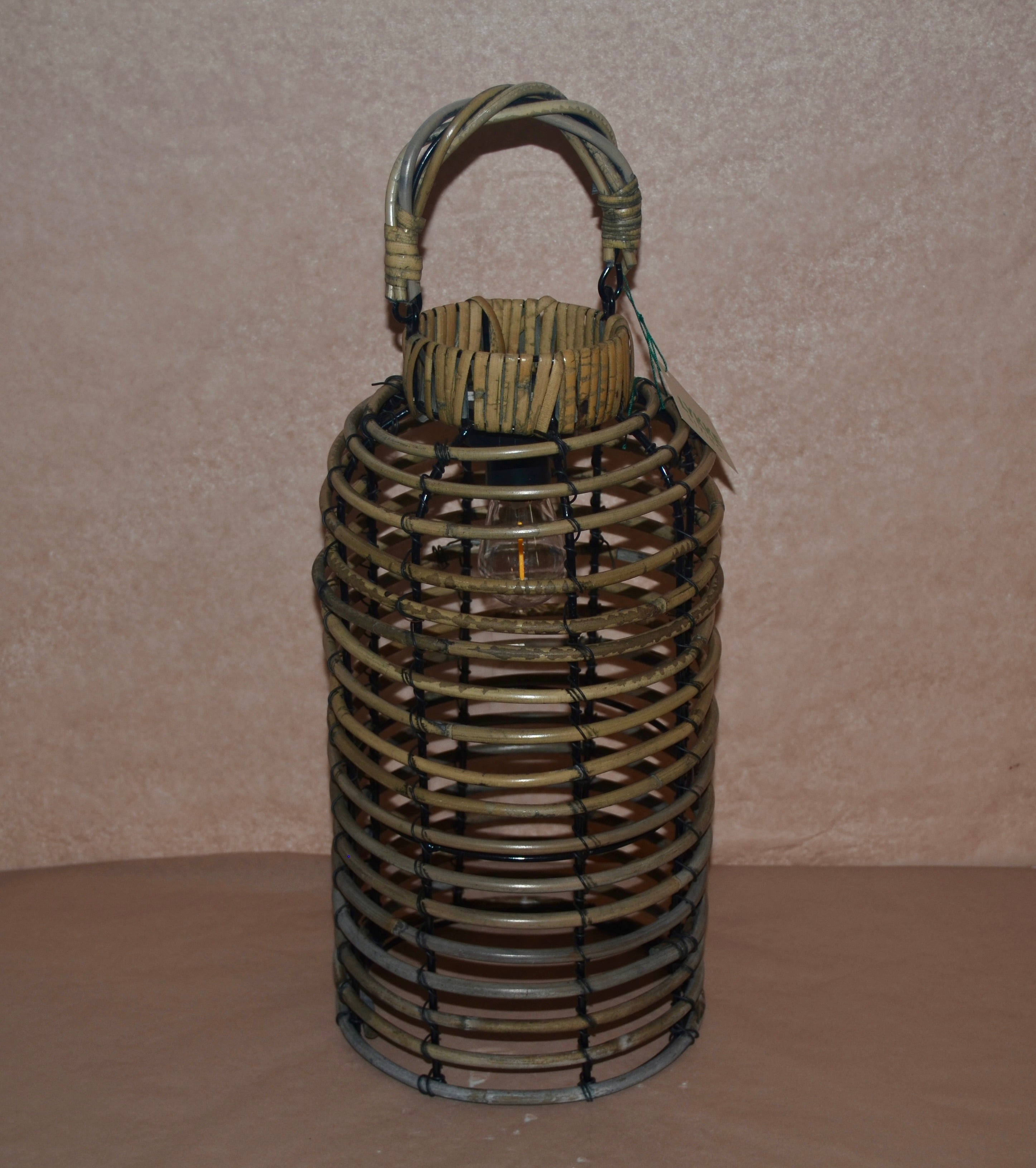 Gray Rattan Light-Up Lantern Large