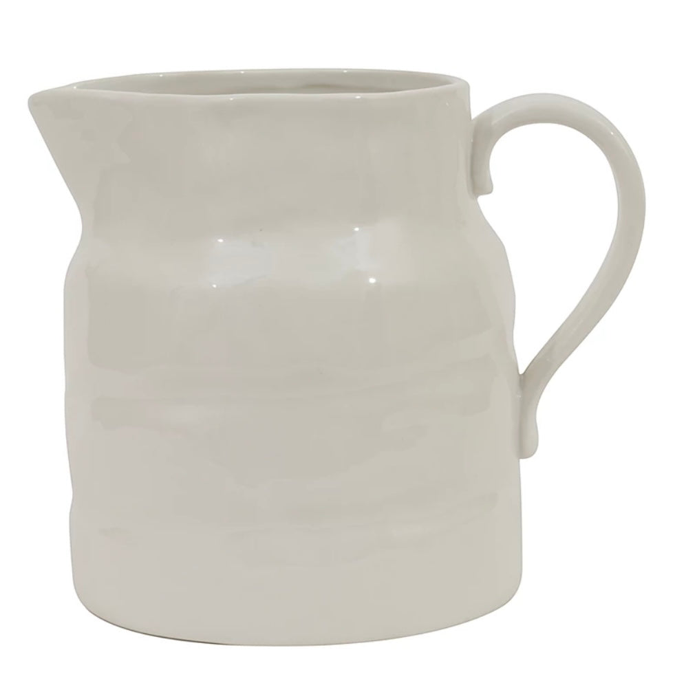 2 Quart Stoneware Vintage Reproduction Pitcher – White