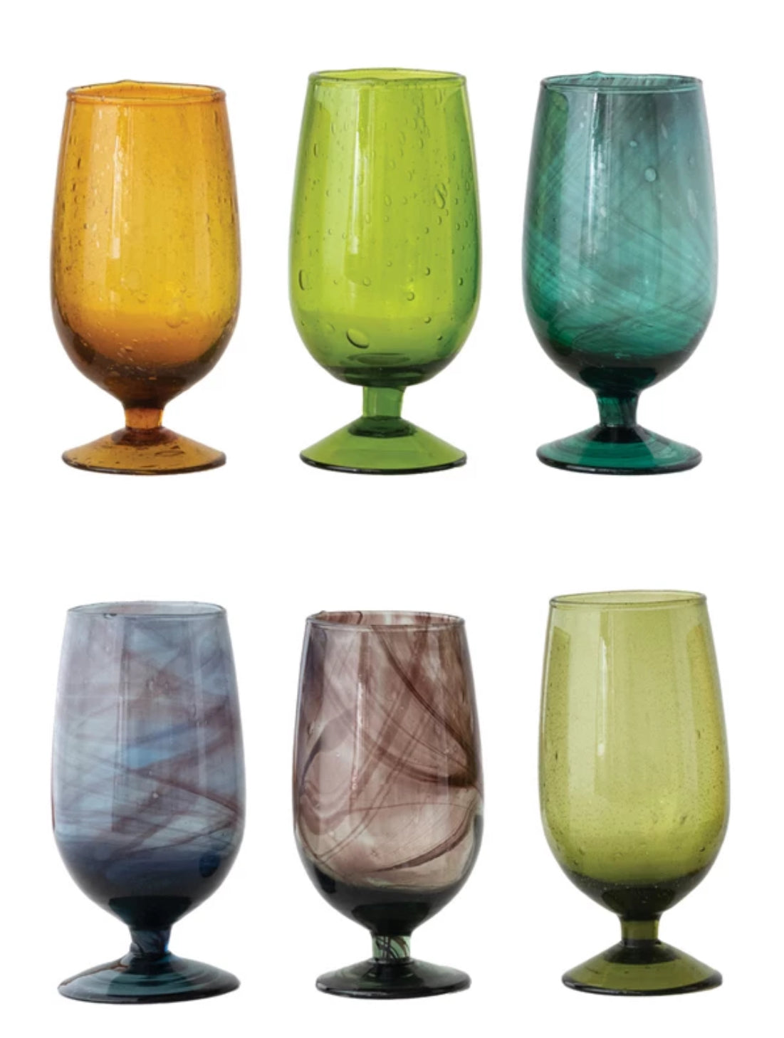 12 oz. Hand-Blown Stemmed Drinking Glass, 6 Colors