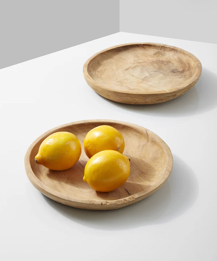 7in Wide Round Wood Teak Plate